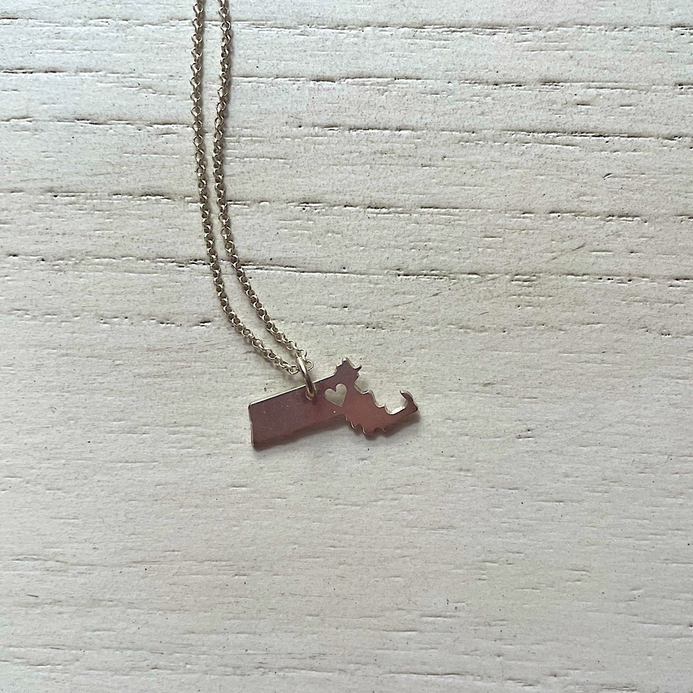 Tiny Boston Massachusetts pride love silver necklace